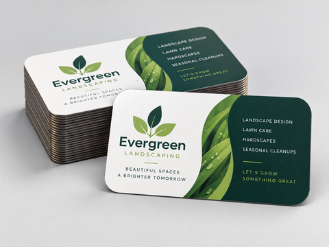 Magnet business cards with four rounded corners and landscaping artwork
