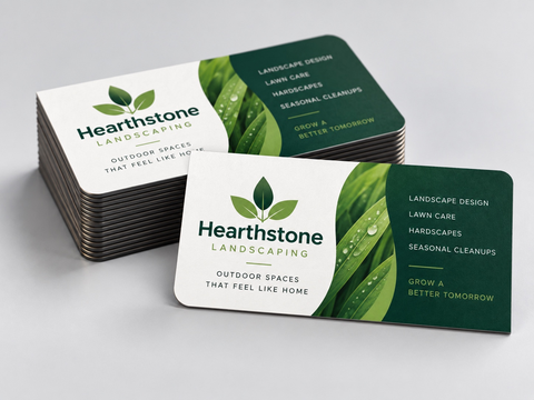 Magnet business cards with two opposite rounded corners and landscaping artwork