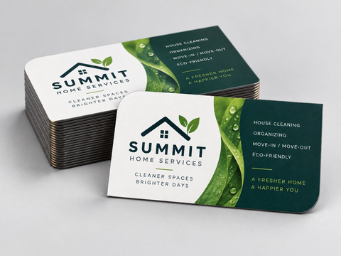 Magnet business cards with two opposite rounded corners and home-service artwork