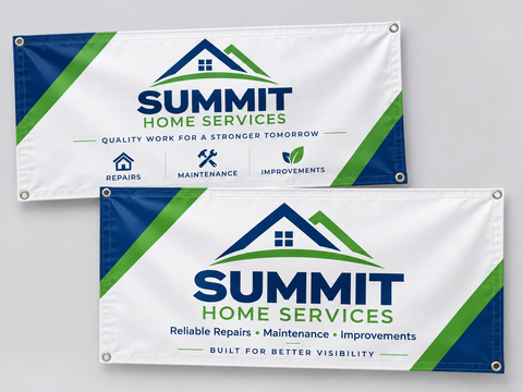 Double-sided 18oz blackout banner showing two printed faces with corner grommets