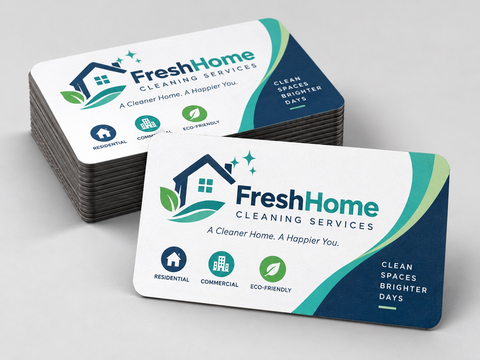 Magnet business cards with four rounded corners and cleaning-service artwork